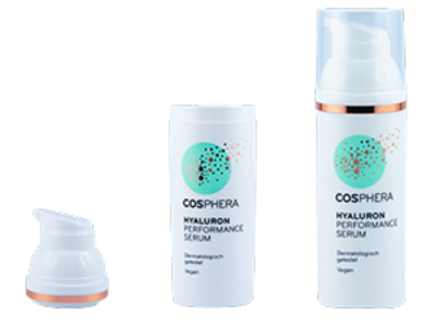 umlaufende Ringprägung auf Adapterkragen eines Airlessspenderkopfes, sowie Motivprägung auf zweifarbig bedruckten Behälter in Glanzkupfer